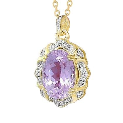 Ovalschliff rosa Kunzit und Diamant Anhänger 14,45 Karat Gelbgold 14K - harrychadent.ch