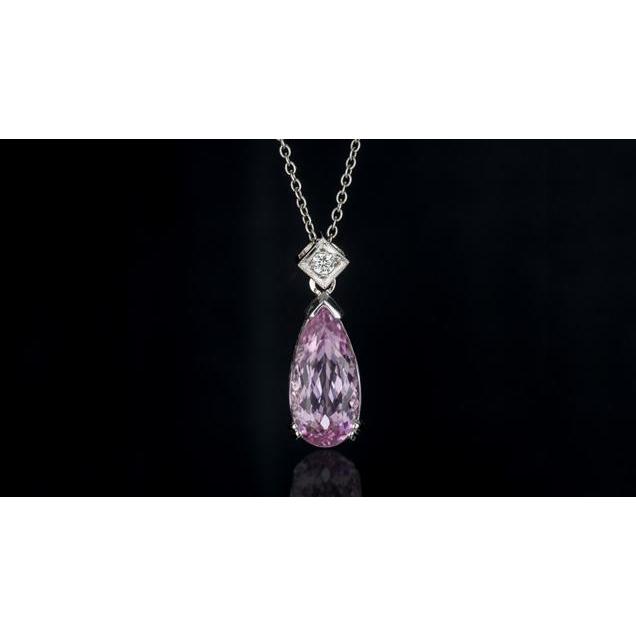 Pink Pear Cut Kunzit und Diamant Halskette Anhänger 16,25 Karat Neu
