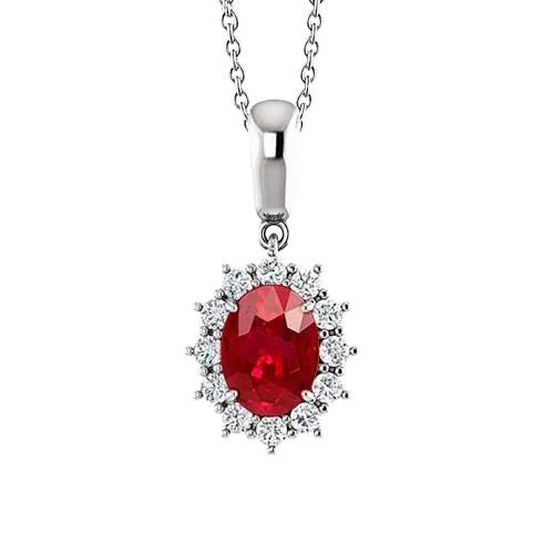 Roter Ovaler Rubin mit Diamant-Halsketten-Anhänger 2,60 Karren Gold 14K