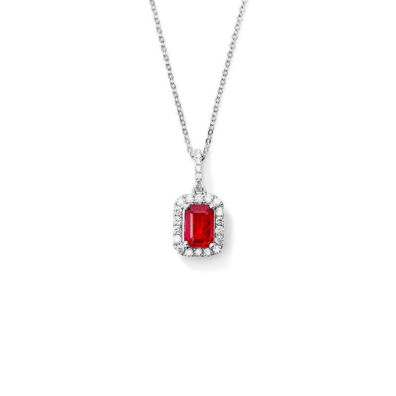Roter Rubin mit Diamanten 4 Karat Anhänger Halskette 14K Weißgold