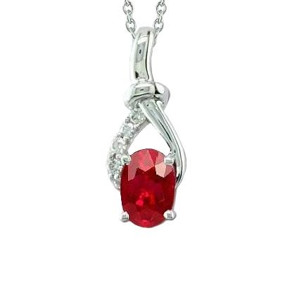 Roter Rubin und Diamanten 3,25 ct. Halskette mit Anhänger Weißgold 14K