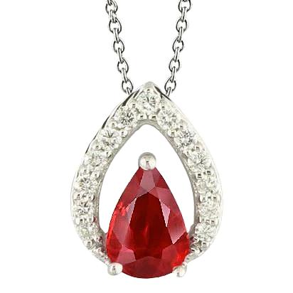 Rubin im Birnenschliff mit Anhänger mit rundem Diamant 5 Karat WG 14K