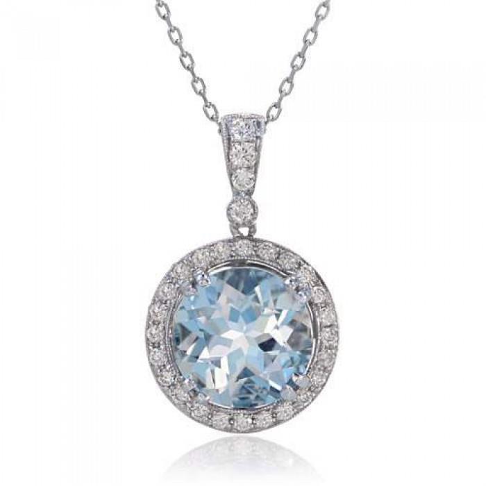 Rundschliff 12 Karat Aquamarin mit Diamanten Anhänger Weißgold 14K - harrychadent.ch