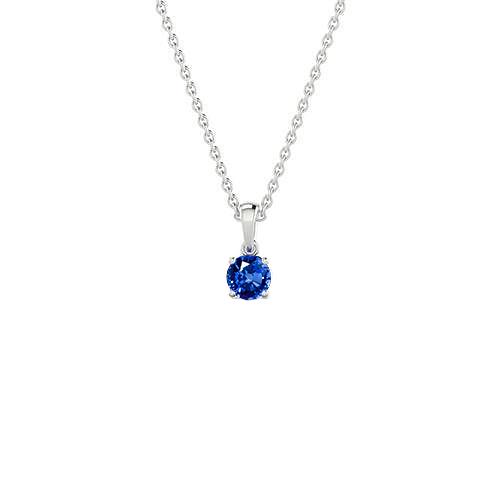 Rundschliff Ceylon-Saphir-Diamant-Anhänger-Halskette 2 Karat WG 14K