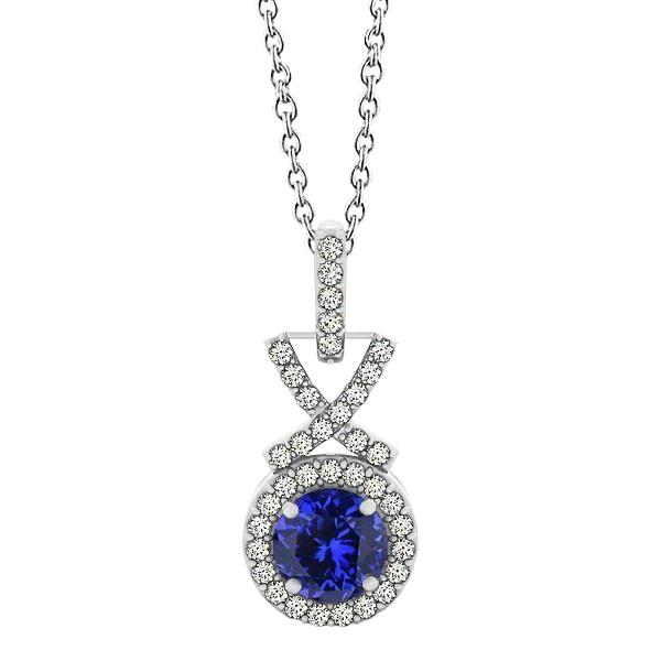 Tansanit Halskette mit Diamantanhänger 3 Karat Weißgold 14K