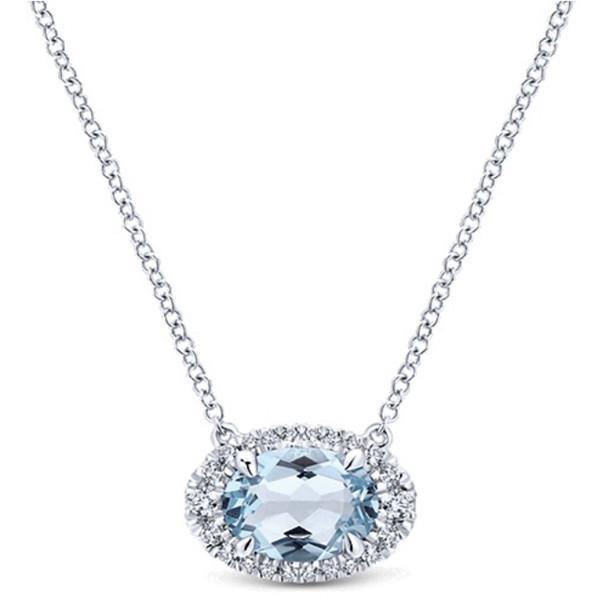 Weißgold 14K Anhänger mit Kette 11,75 ct Aquamarin und Diamanten - harrychadent.ch