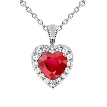 Weißgold Herzschliff Roter Rubin & Diamant Halskette Anhänger 2.70 Karat
