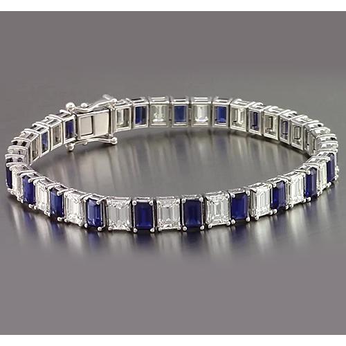 Blauer Saphir Smaragdschliff Tennisarmband 12 Karat Schmuck Neu - harrychadent.ch
