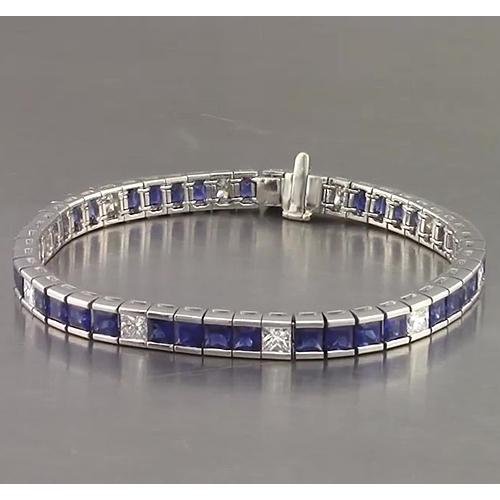 Blauer Saphir Tennisarmband Princess Cut 25 Karat Weißgold 14K - harrychadent.ch