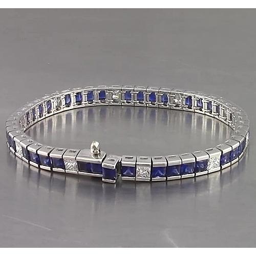Blauer Saphir Tennisarmband Princess Cut 25 Karat Weißgold 14K - harrychadent.ch