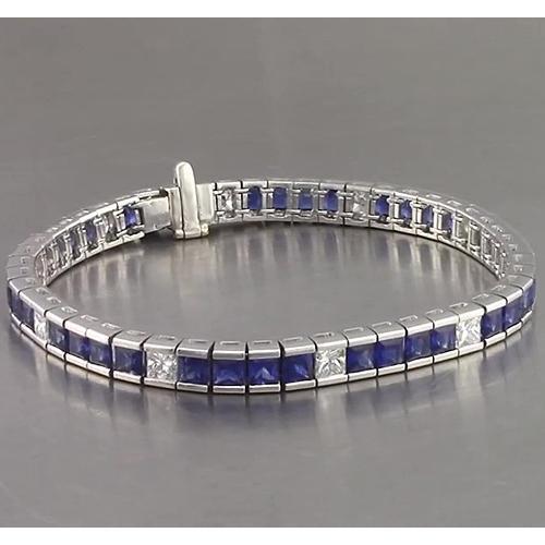 Blauer Saphir Tennisarmband Princess Cut 25 Karat Weißgold 14K - harrychadent.ch