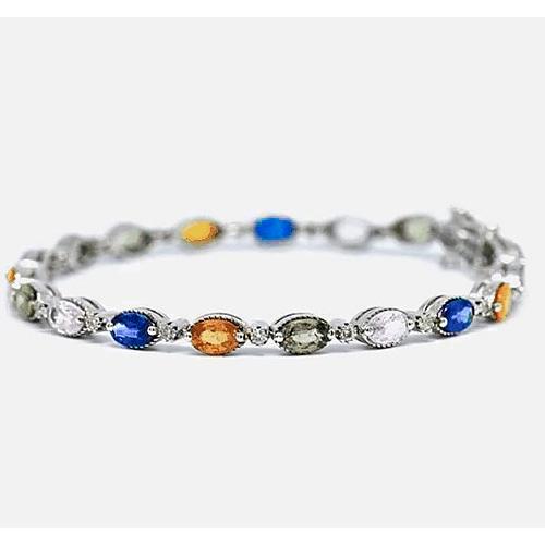 Saphir Prong Set Tennis Armband 14.50 Karat Steine Weißgold 14K - harrychadent.ch