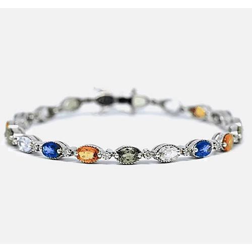 Saphir Prong Set Tennis Armband 14.50 Karat Steine Weißgold 14K - harrychadent.ch