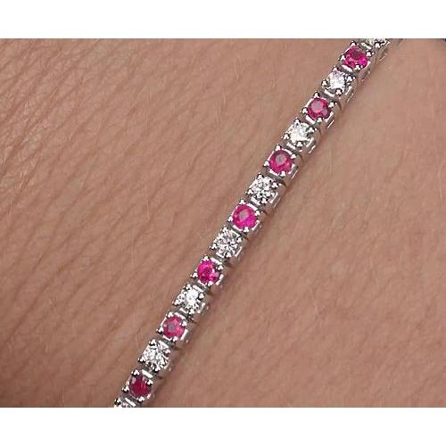 Tennisarmband Diamant Rosa Saphir Prong Set 4 Karat Weißgold - harrychadent.ch
