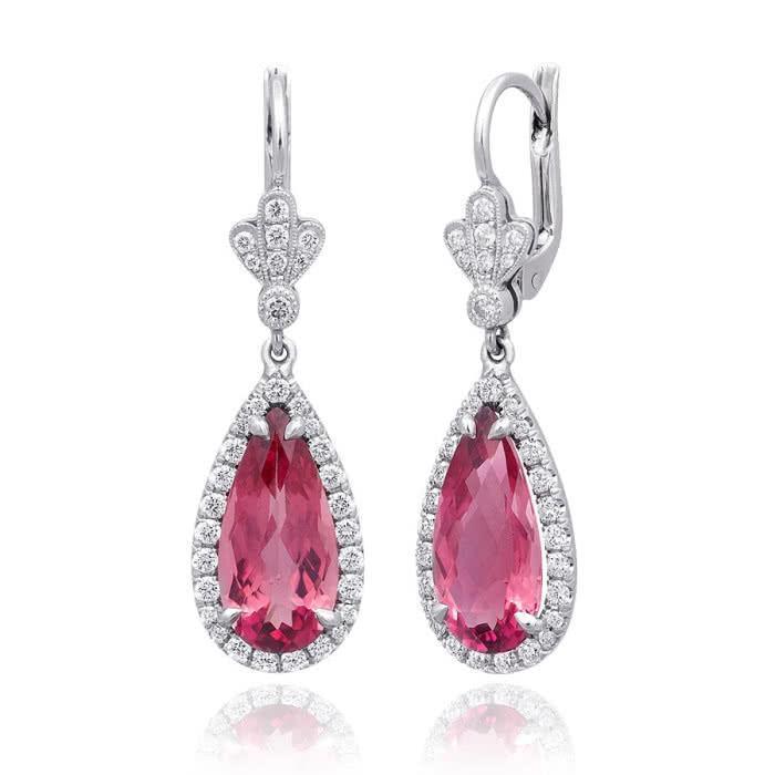 16 Karat rosa Turmalin mit Diamanten baumeln Ohrringe 14K Gold - harrychadent.ch