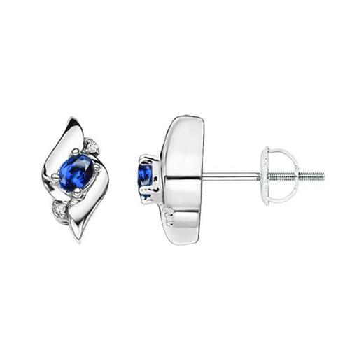 2 kt. sri lanka blauer saphir und diamant ohrringe weißgold 14k
