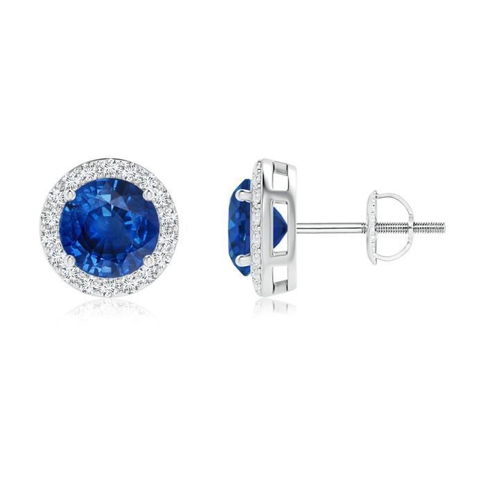 2,90 Karat Blauer Saphir Runder Diamant Ohrstecker Weißgold 14K - harrychadent.ch