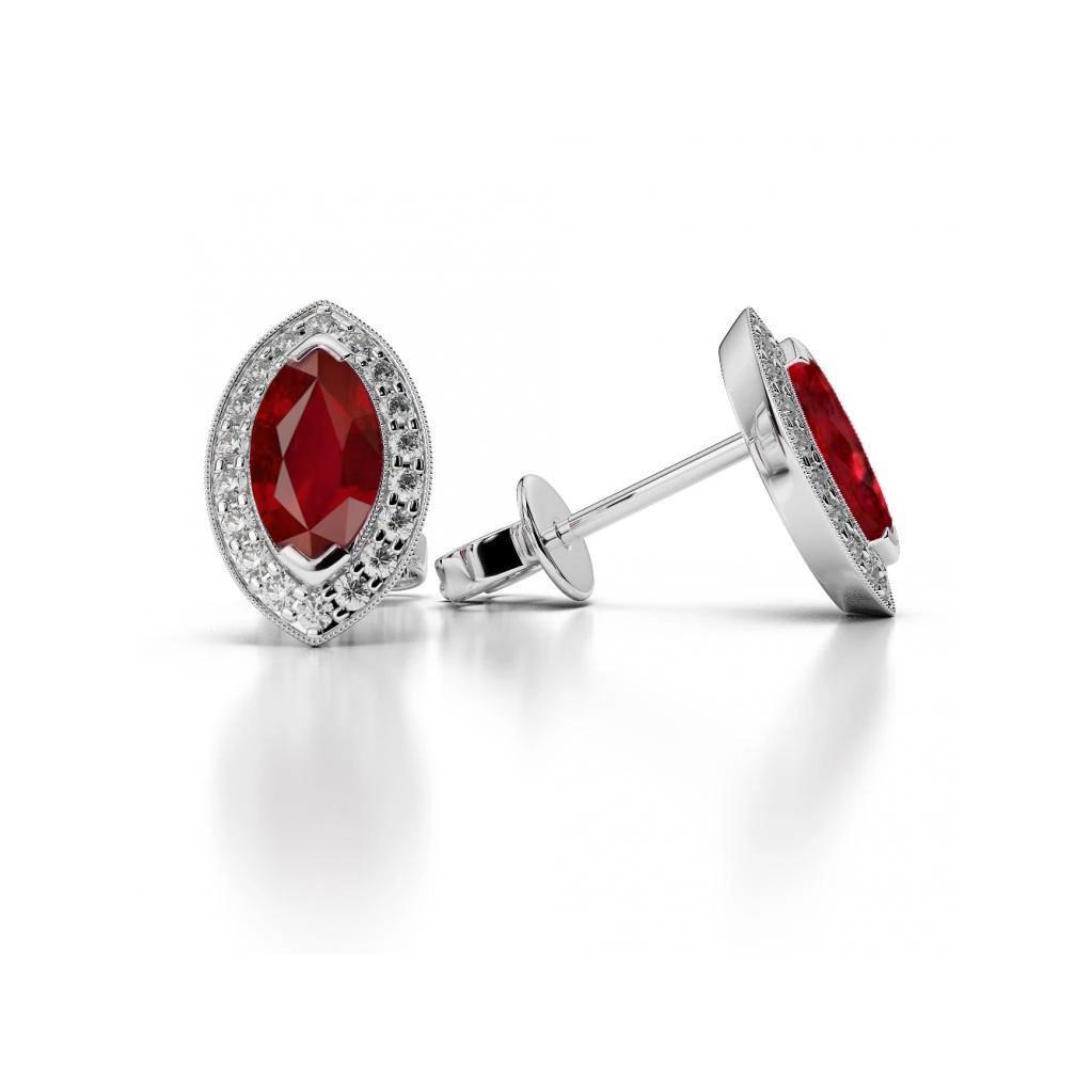 2.90 Karat Marquise-Schliff Rubin und Diamant Damen Halo Ohrstecker