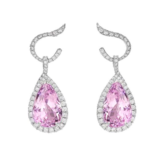 31.20 Karat Rosa Kunzit Und Diamanten Ohrringe Gold Weiß