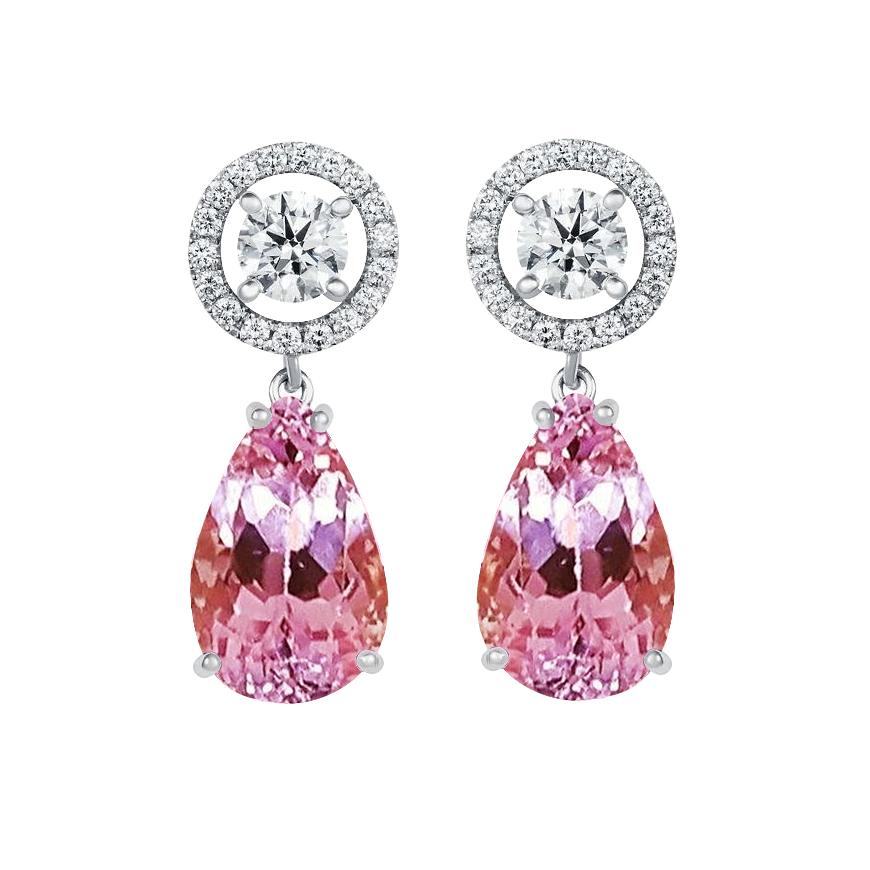 33.50 Ct Rosa Kunzit Und Diamanten Damen Ohrringe 14K Gold - harrychadent.ch