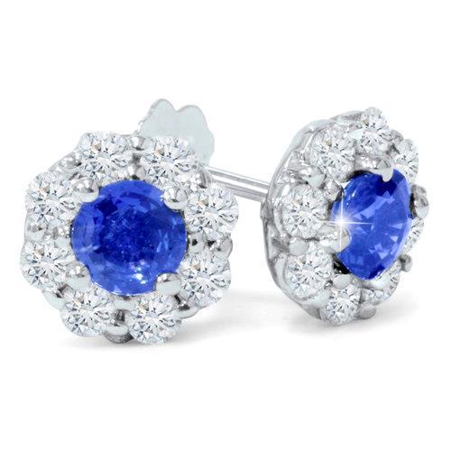 3,50 Karat runder Ceylon Saphir Diamant Damen Ohrstecker