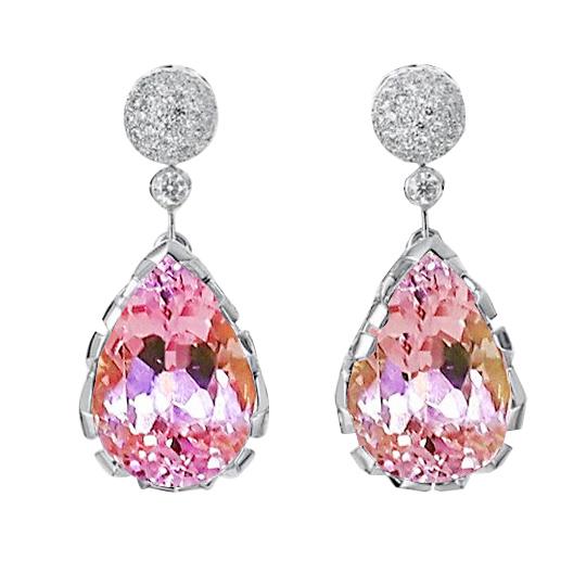 37,30 ct Rosa Kunzit mit Diamanten Ohrhänger 14K
