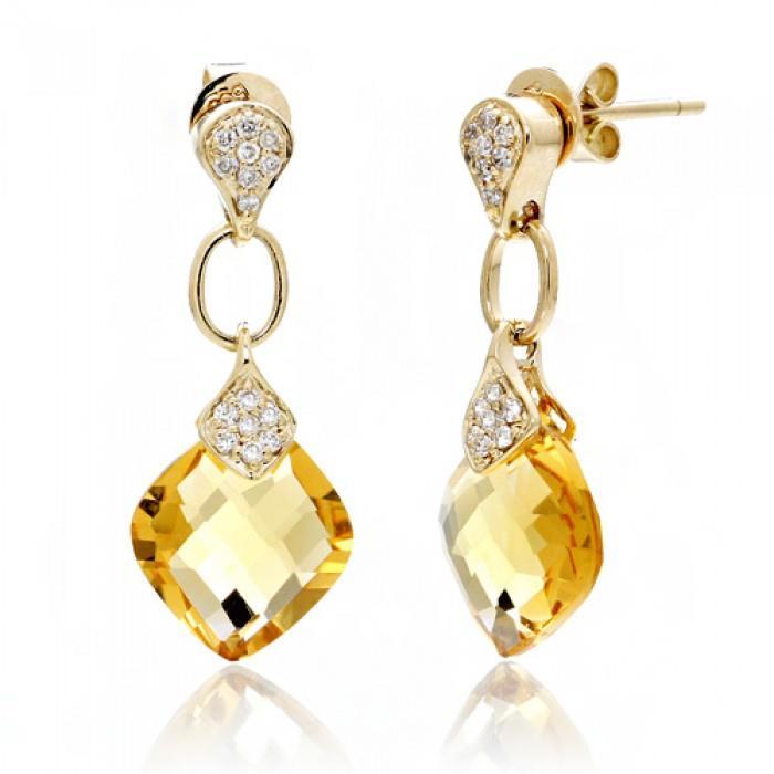 37,70 ct Kissen Citrin mit Diamanten Ohrhänger Gelbgold - harrychadent.ch