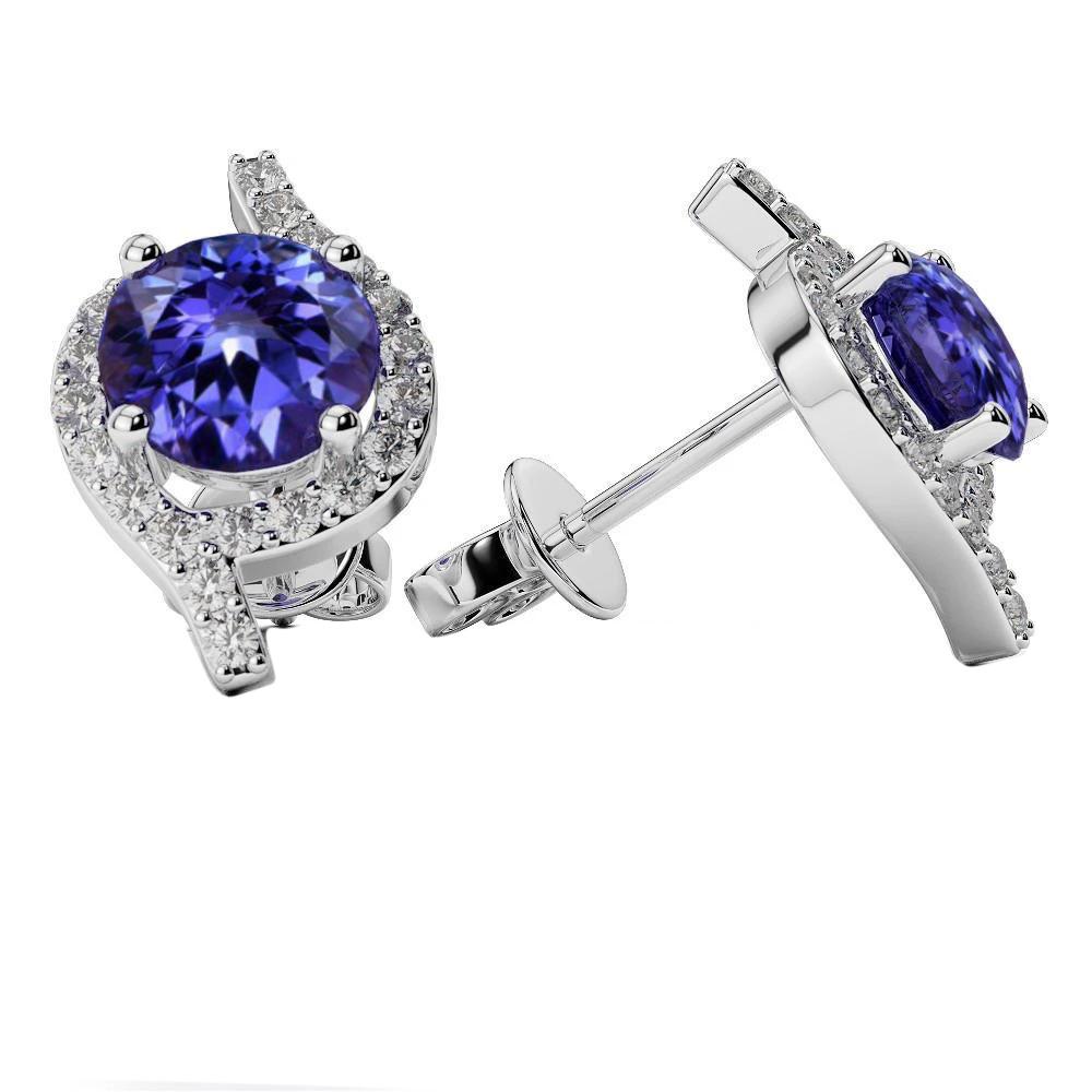 3,98 Karat Tansanit mit Diamanten Ohrstecker Weißgold 14K - harrychadent.ch