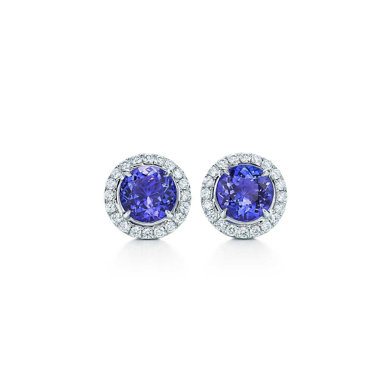 4 Karat Tansanit und Diamant Halo-Ohrstecker im Rundschliff - harrychadent.ch