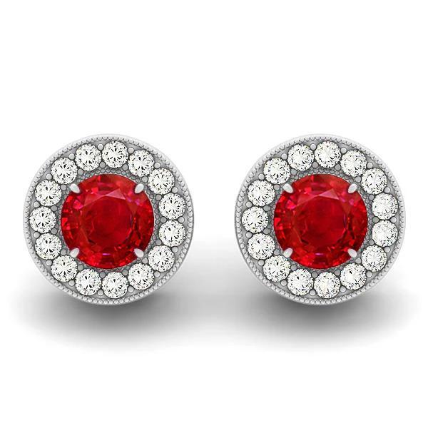 5,50 Karat Rubin im Rundschliff mit Diamanten Halo Ohrstecker - harrychadent.ch