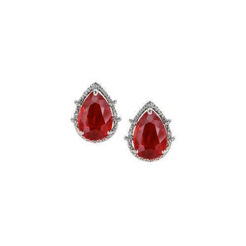 6,68 ct Birnenschliff Roter Rubin Und Diamant Ohrstecker Weißgold 14K