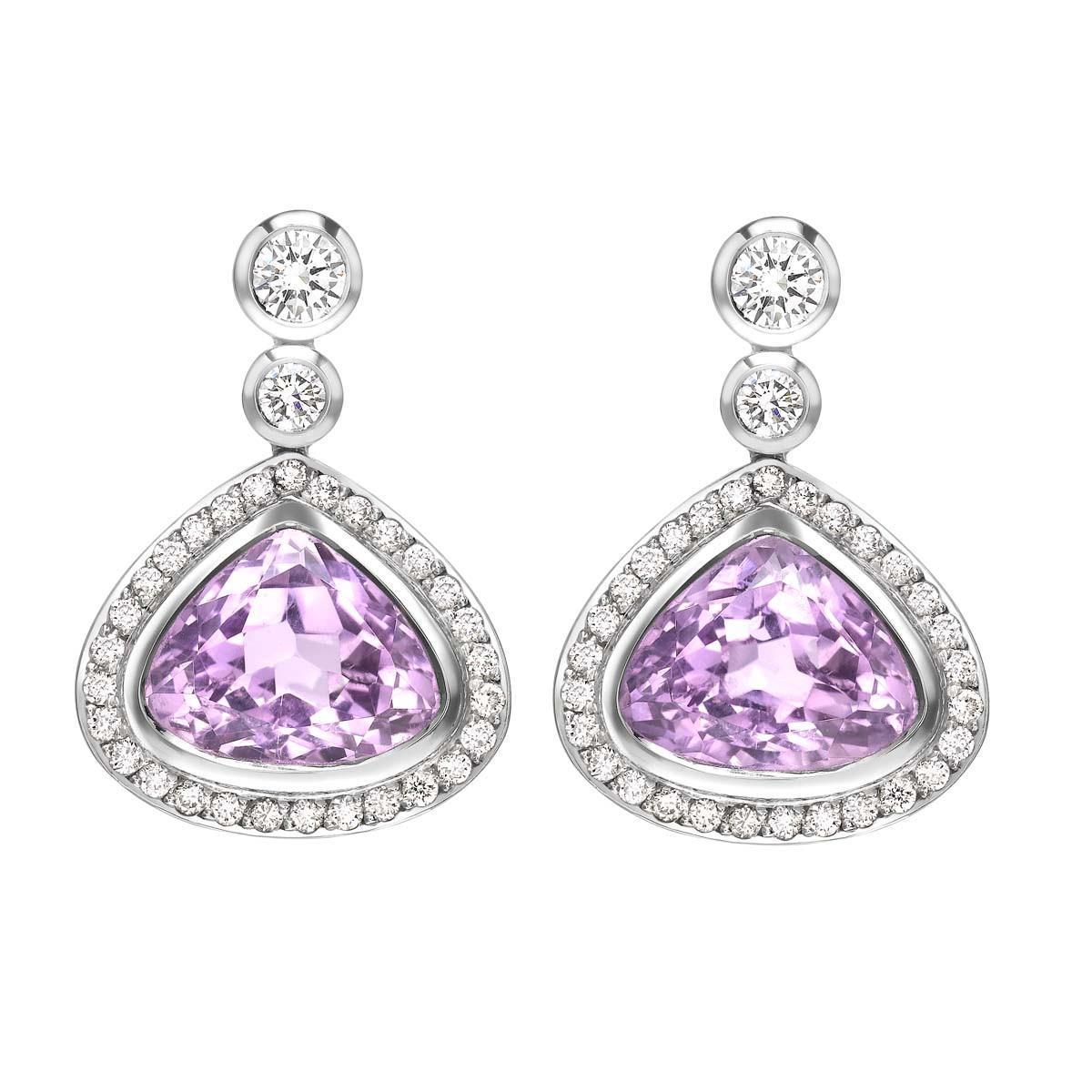 9.60 Kt Rosa Kunzit Und Diamant Dangle Damen Ohrring Weißgold 14K