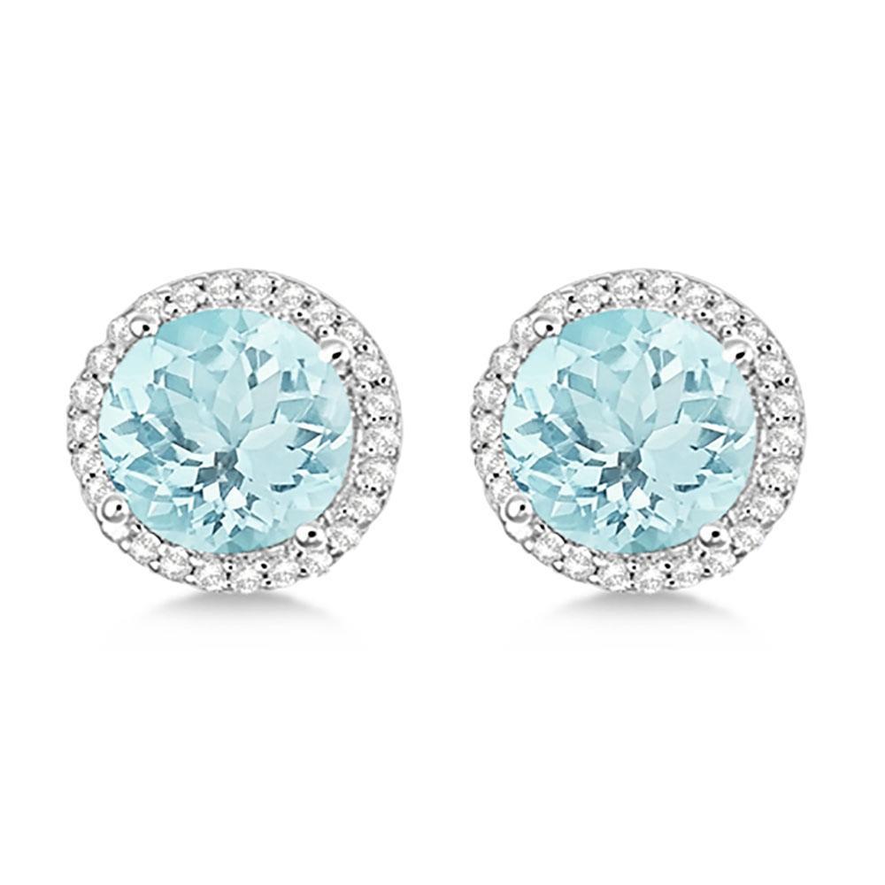 Aquamarin Halo Diamant Ohrstecker 7,52 Karat Weißgold 14K