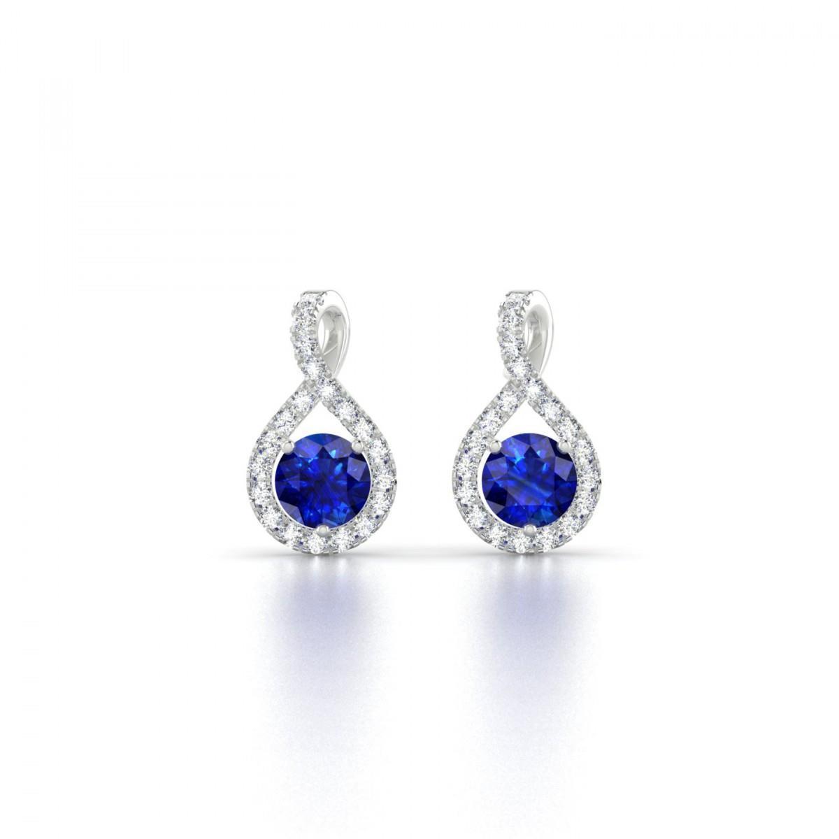 Blauer Saphir und Diamant Damen Ohrstecker 4 Karat Weißgold 14K