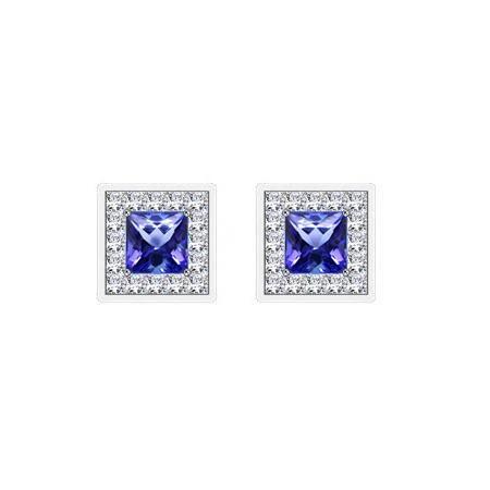 Diamant Halo Ceylon Blue Sapphire 4.60 Ct Ohrstecker Weißgold 14K