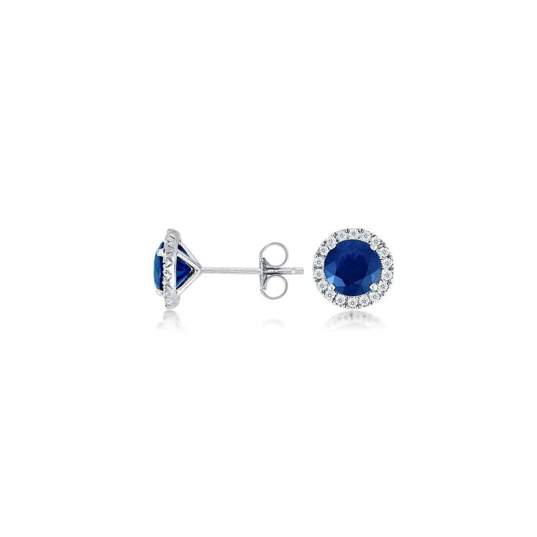 Diamant Ohrstecker Ceylon Saphir 3.10 Karat Weißgold 14K