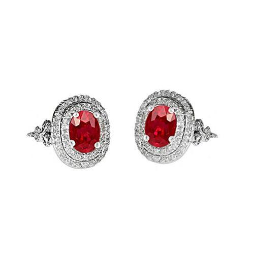 Edelstein Ohrringe Rubin & Diamanten 9.04 Karat Weißgold 14K