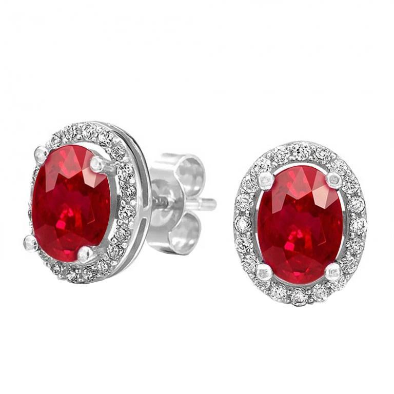 Krappenset Rubin und Diamanten 8,50 ct Ohrstecker 14K Weißgold - harrychadent.ch