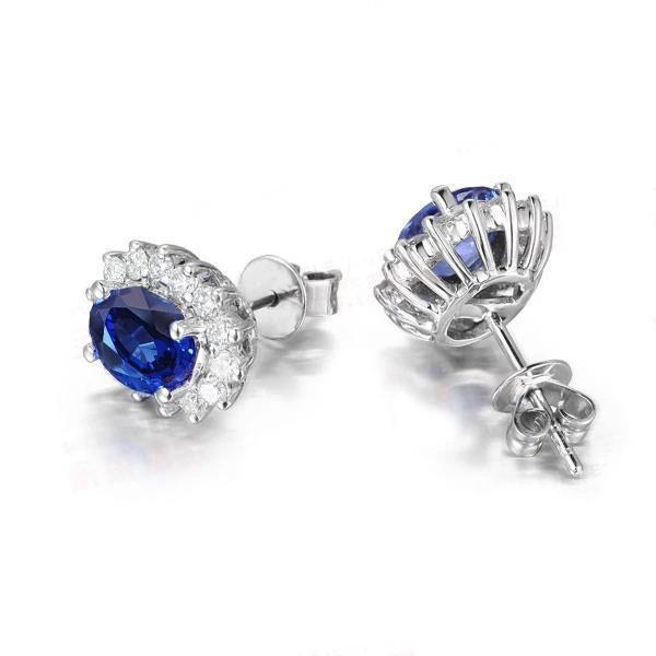 Neu Saphir mit Halo Diamant Ohrstecker 4,40 Karat Weißgold 14K