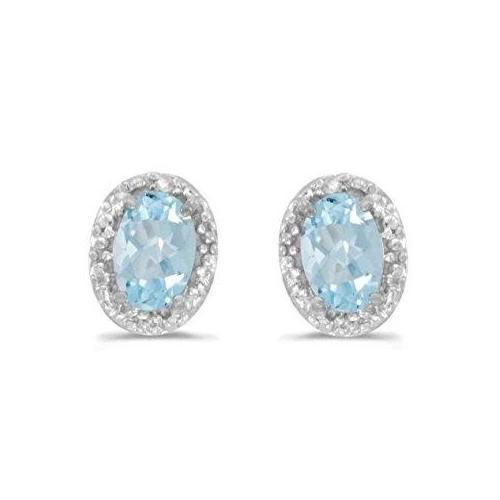 Oval Aquamarin mit Diamanten 6 Karat Ohrstecker Weißgold 14K - harrychadent.ch