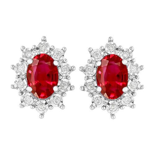 Oval Cut Rubin 5,10 Karat Edelstein-Cluster-Ohrstecker Halo-Ohrringe