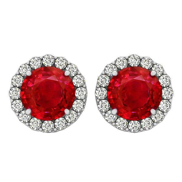 Roter Rubin im Rundschliff mit Diamanten 9.50 ct Ohrstecker Weißgold 14K - harrychadent.ch