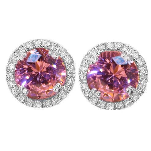Rundschliff 7 Karat Rosa Saphir Ohrstecker Gold 14K - harrychadent.ch