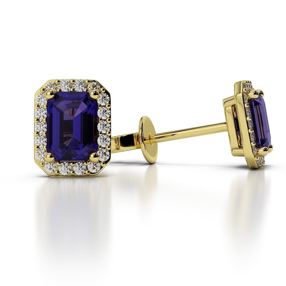 Smaragd Tansanit mit Diamanten Halo 5.50 Ct Ohrstecker Gold 14K