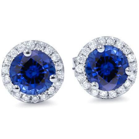 Sri Lanka Saphir Rundschliff Halo Diamant Ohrstecker 3,60 Karat