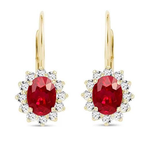 Wunderschöner Lady Dangle Ohrring Rubin Diamant 11.20 Karat Gelbgold 14K