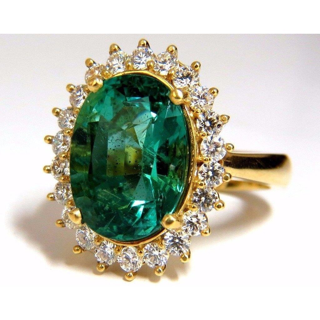 11 kt oval grüner smaragd mit diamant ehering 14k gelbgold