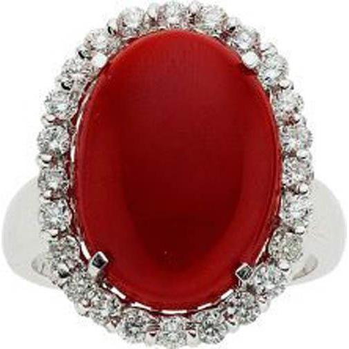 11,25 Kt. Krappenset Rote Koralle mit Diamanten Ring 14K Weißgold - harrychadent.ch