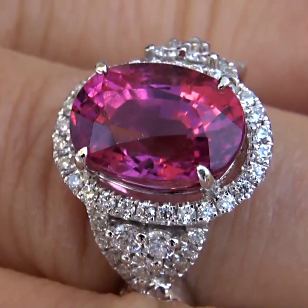 13.25 Kt Rosa Turmalin Und Diamanten Ehering Gold Weiß 14K
