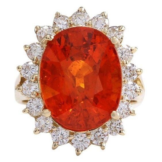 14 Kt. Brillantschliff Granat und Diamanten Verlobungsring Gold 14K - harrychadent.ch